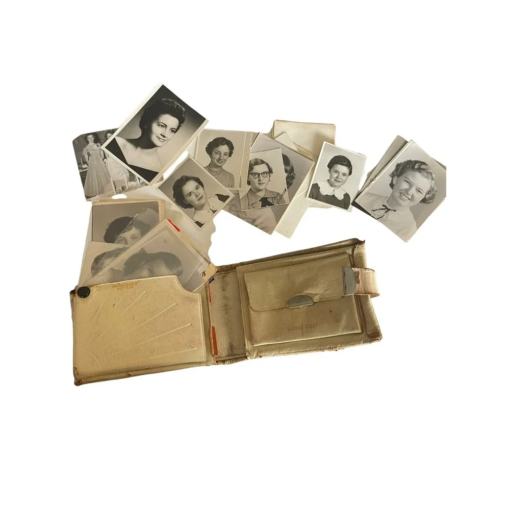 Damaged Vintage Wallet Photo Of Women Headshots Snapshot Black & White Lot